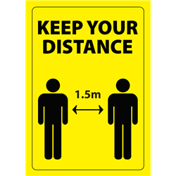 Sign Keep Your Distance 1.5m A4 Black On Yellow